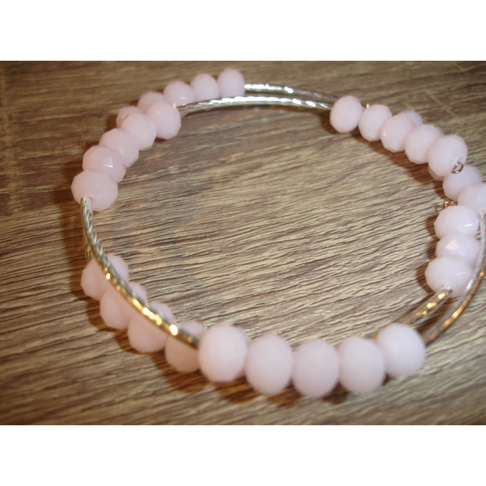 Pink crystal Czech Glass double wrap cuff bracelet - Picture 2 of 5